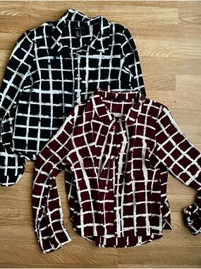 Forever 21 - Set of 2- Black and Burgundy Geometric Button-up Flowy Style Blouse